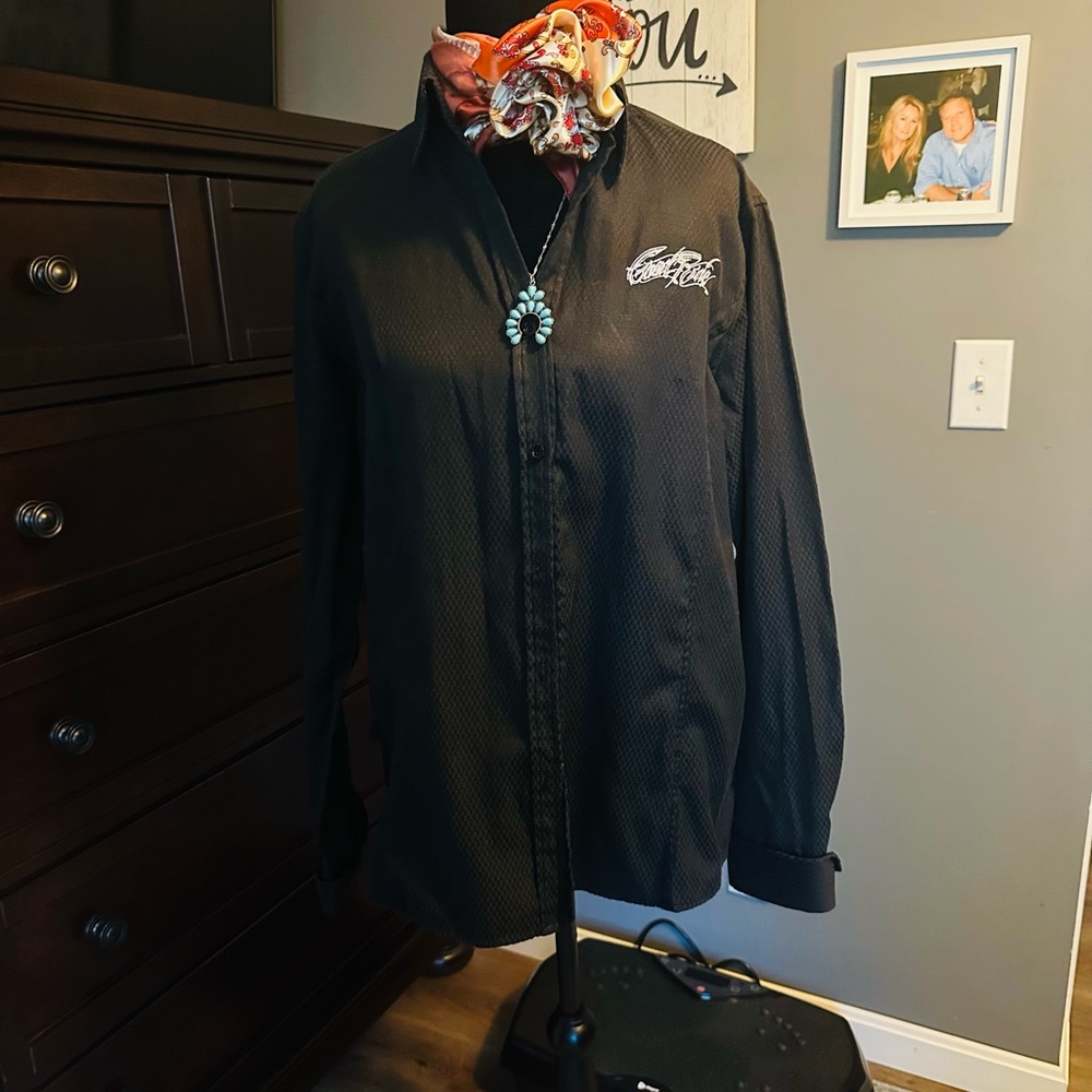 Good Ride Black Button-Up Shirt with Embroidered Logo